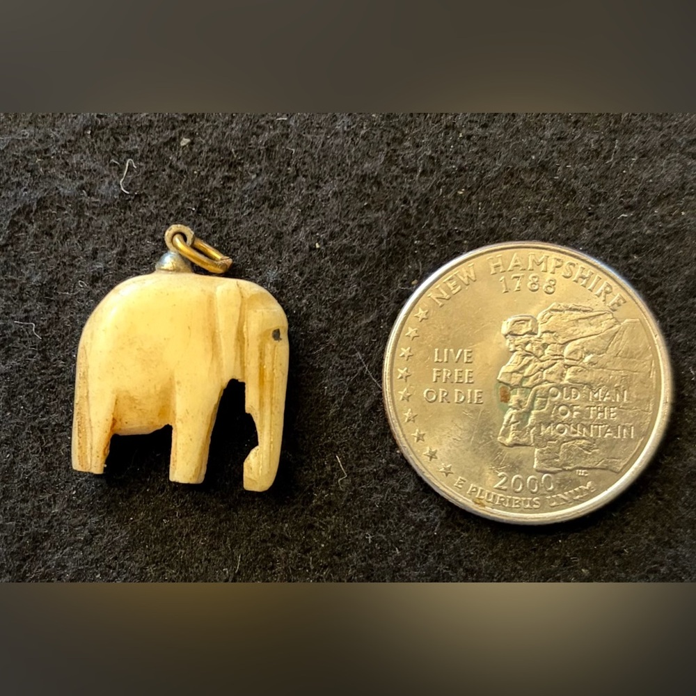 Early Bone Elephant Charm Figurine 7/8″ Vintage